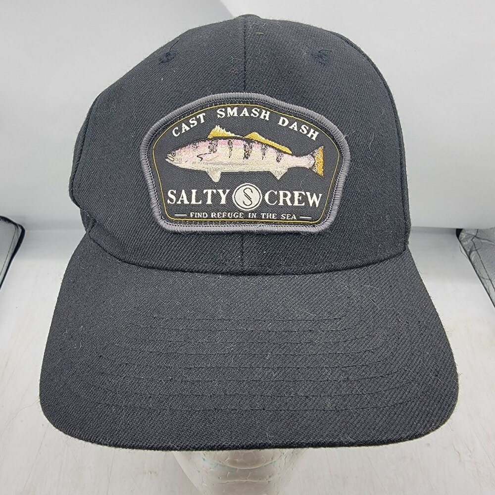 Salty Crew Grey Ghost 6 Panel Black Hat Fishing Outdoors Casual Summer